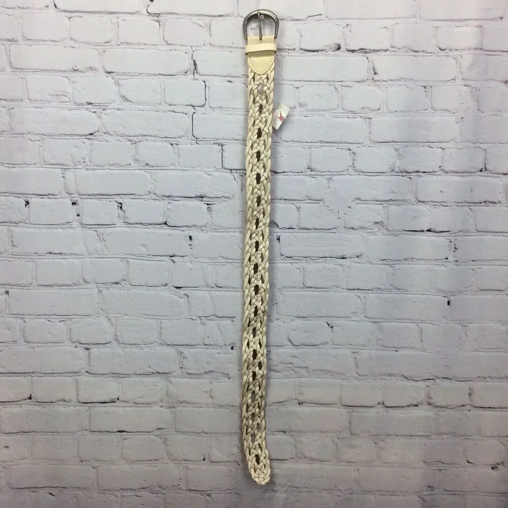 American Eagle Outfitters Braided Leather Belt Women's XS/S Ivory Boho Casual